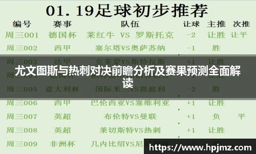 尤文图斯与热刺对决前瞻分析及赛果预测全面解读